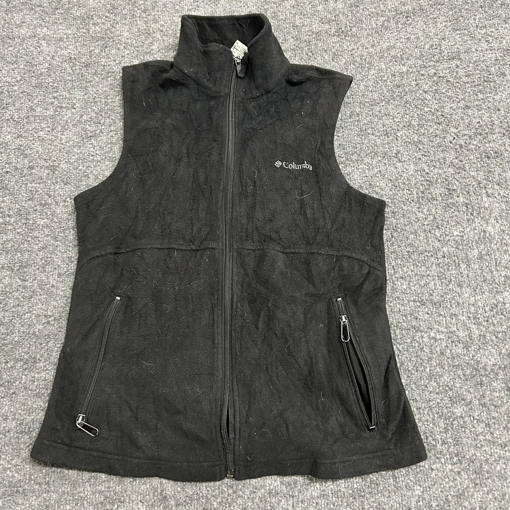 Columbia Fleece Vest Womens Size M Black Full Zip Mock Neck Outdoor Layer